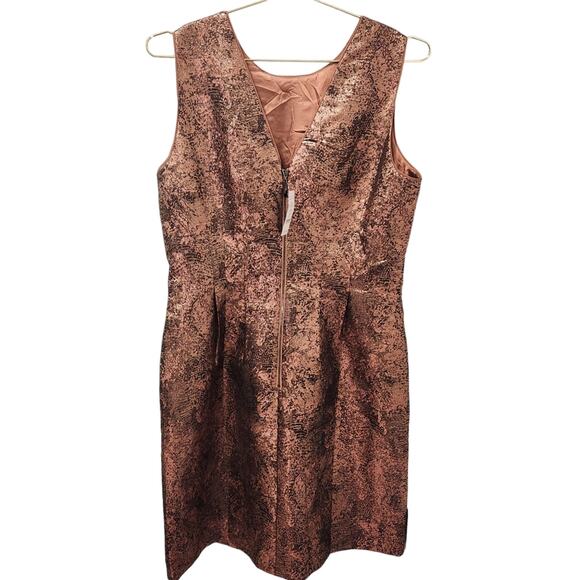 White House Black Market Metallic rose gold jacquard dress size 14 - Picture 5 of 10